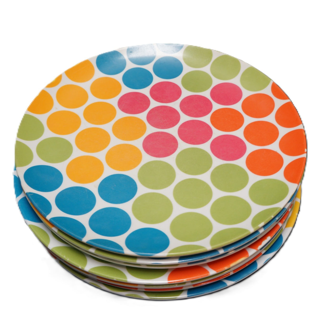 Texas Ware Multicolor Polka Dot Melamine Dinner Plates Set of 7 Used