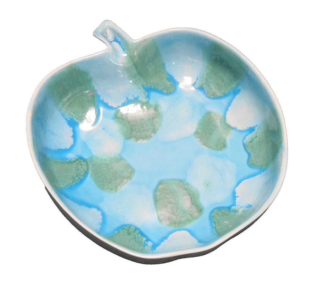 Dryden Arkansas Ovenware Pottery Blue Green Drip Glaze Apple Serving Bowl