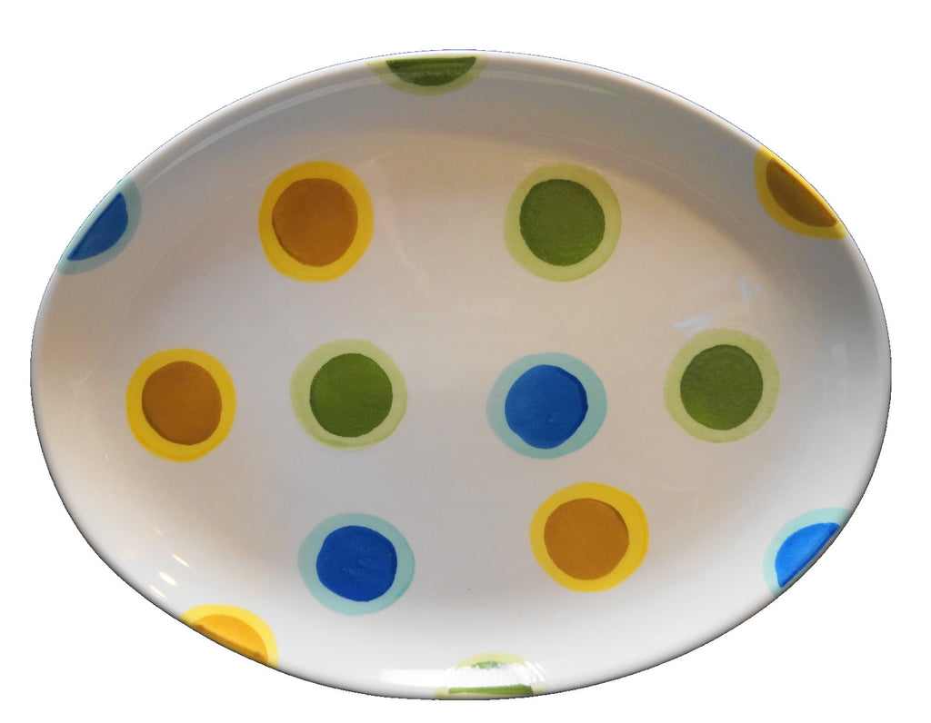 Crate and Barrel Multicolor Polka Dot Coupe B Eigen Platter Oval 16 IN