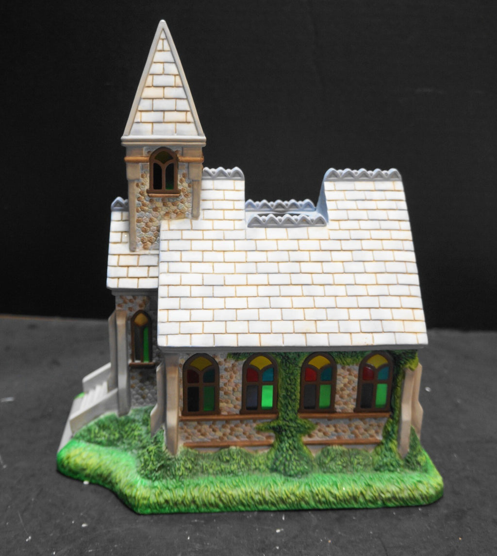 Partylite Olde World Village #2 Church Tea Light Lamp Bisque Porcelain