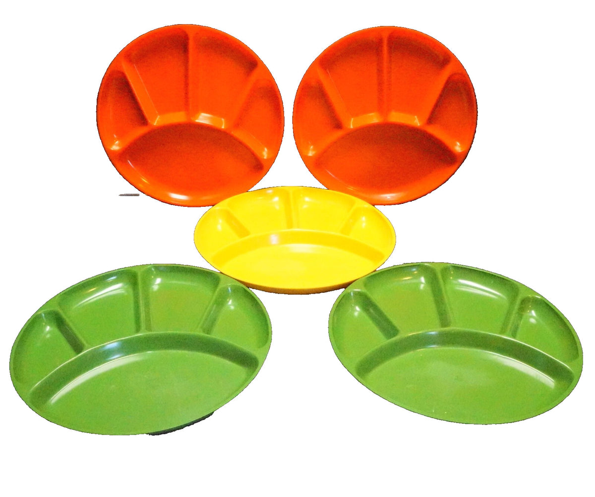Bright Melamine Divided Fondue Plates Japan Orange Yellow Green