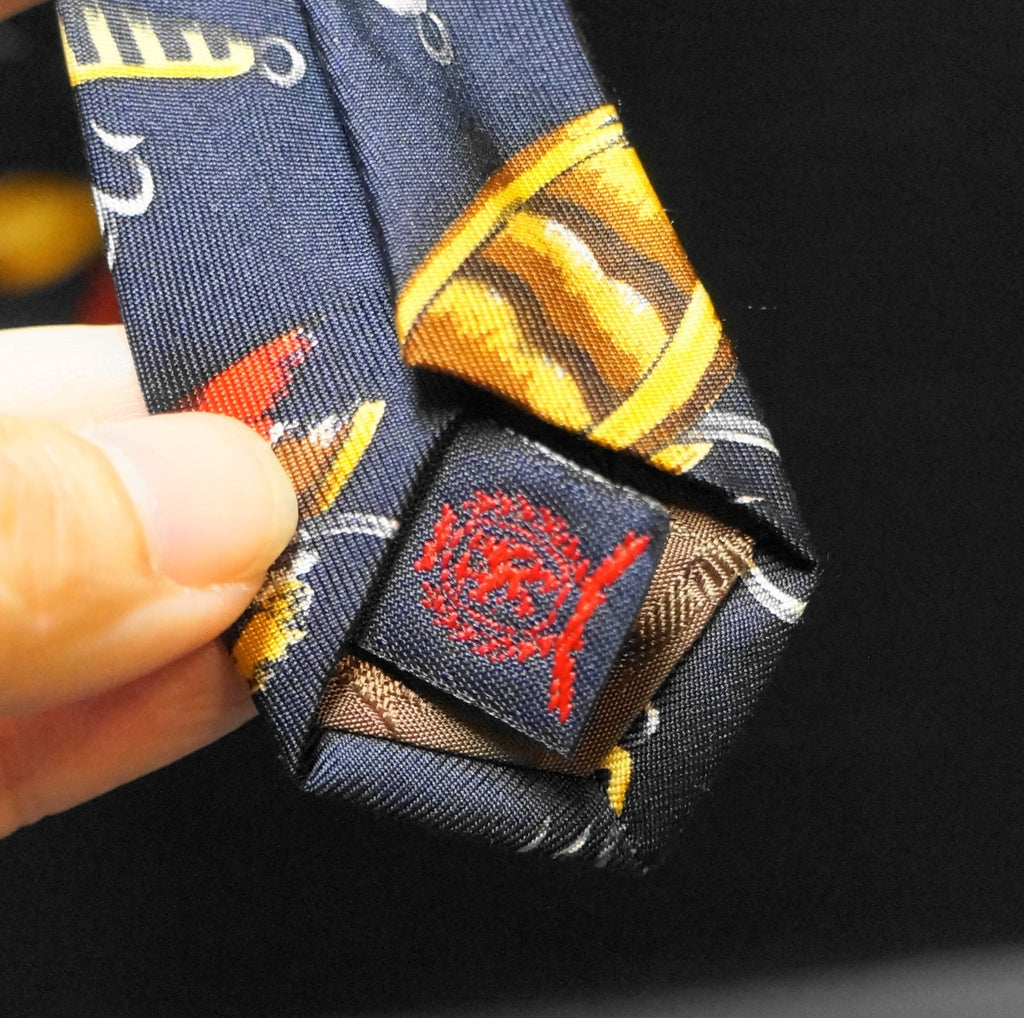 Tommy Hilfiger Fishing Lures Fly Flies Print Navy Blue Italian Silk Tie