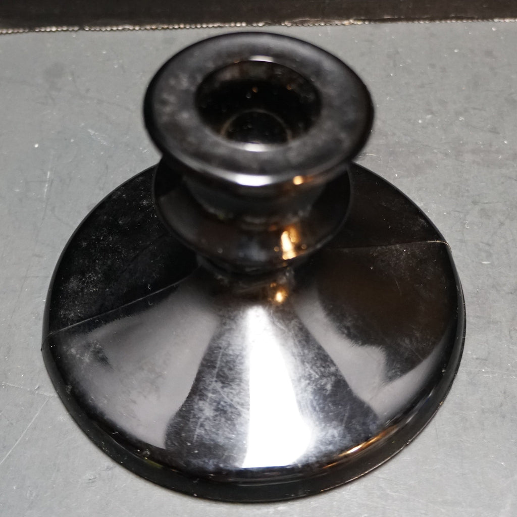 Black Glass Candle Stick Holder Single Light Depression Art Deco