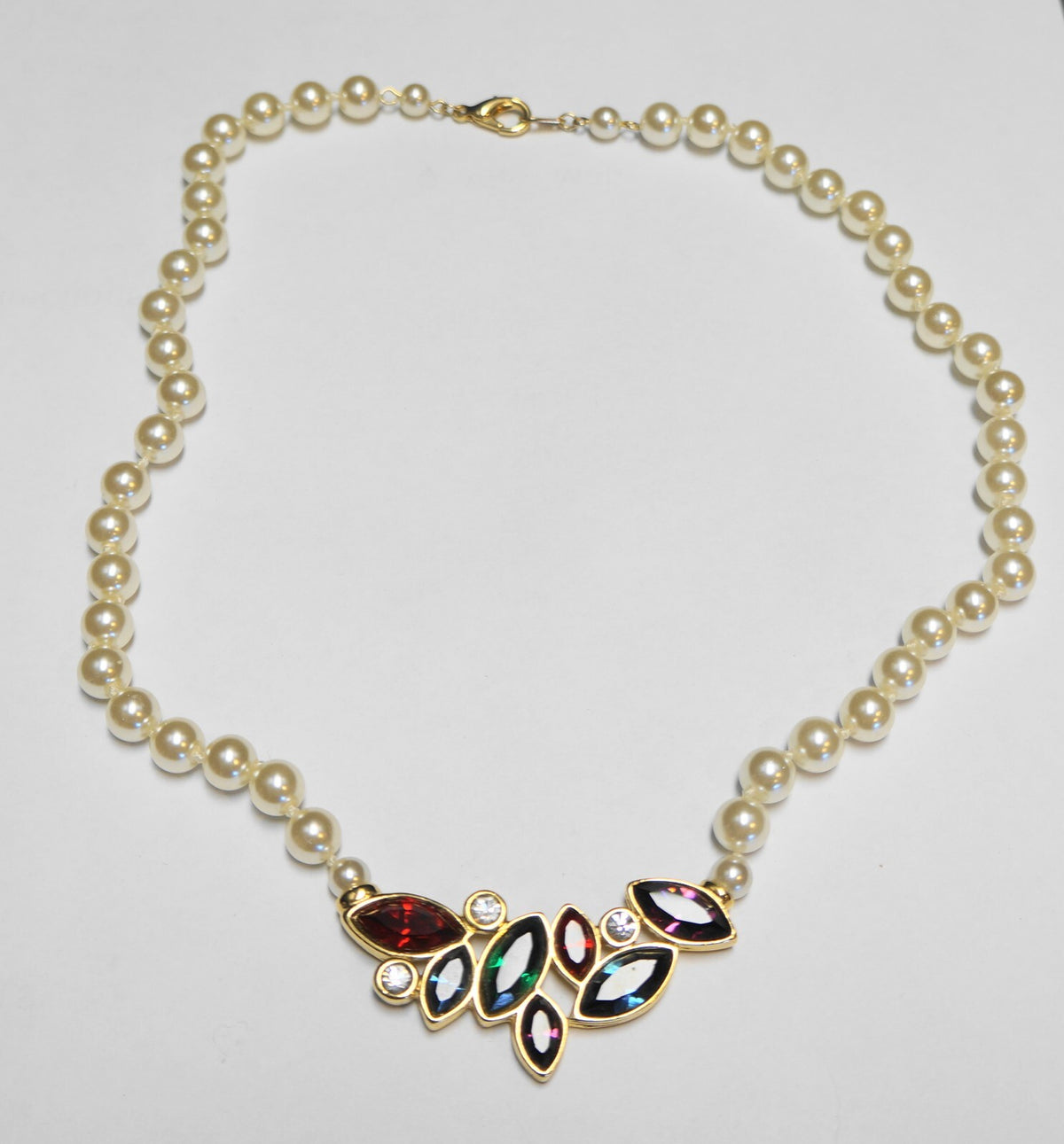 Swarovski Crystal Rhinestone Glass Faux Pearl Necklace Vintage