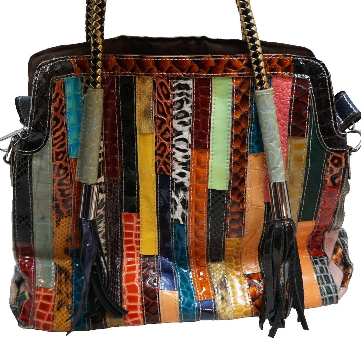 Shoulder Satchel Tote Bag Women's Faux Leather Snake Stripes Colorful Handbag