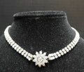 Clear Rhinestone Double Strand Choker Necklace Center Flower