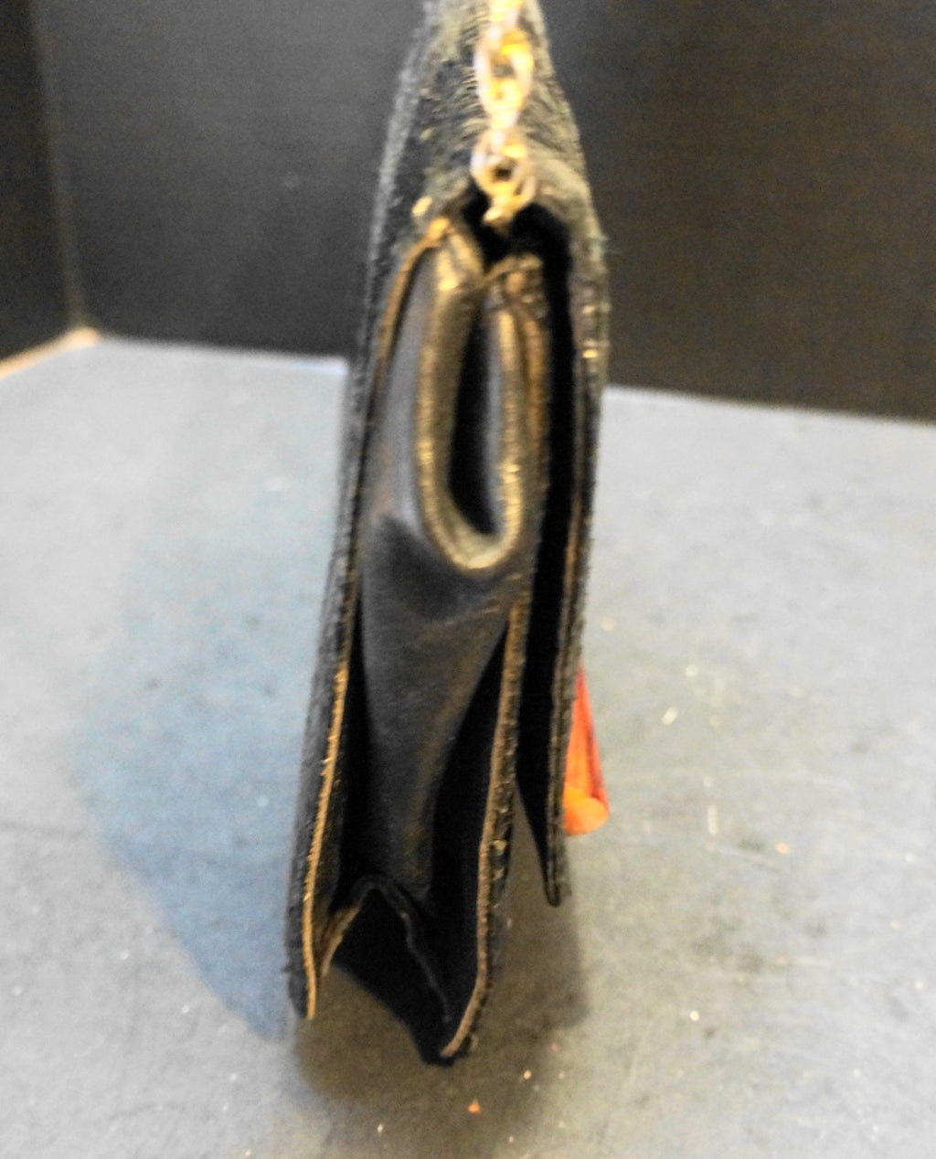 SOLD Palizzio Black Snakeskin Purse Lucite Bar Chain Strap Convertible Clutch Purse