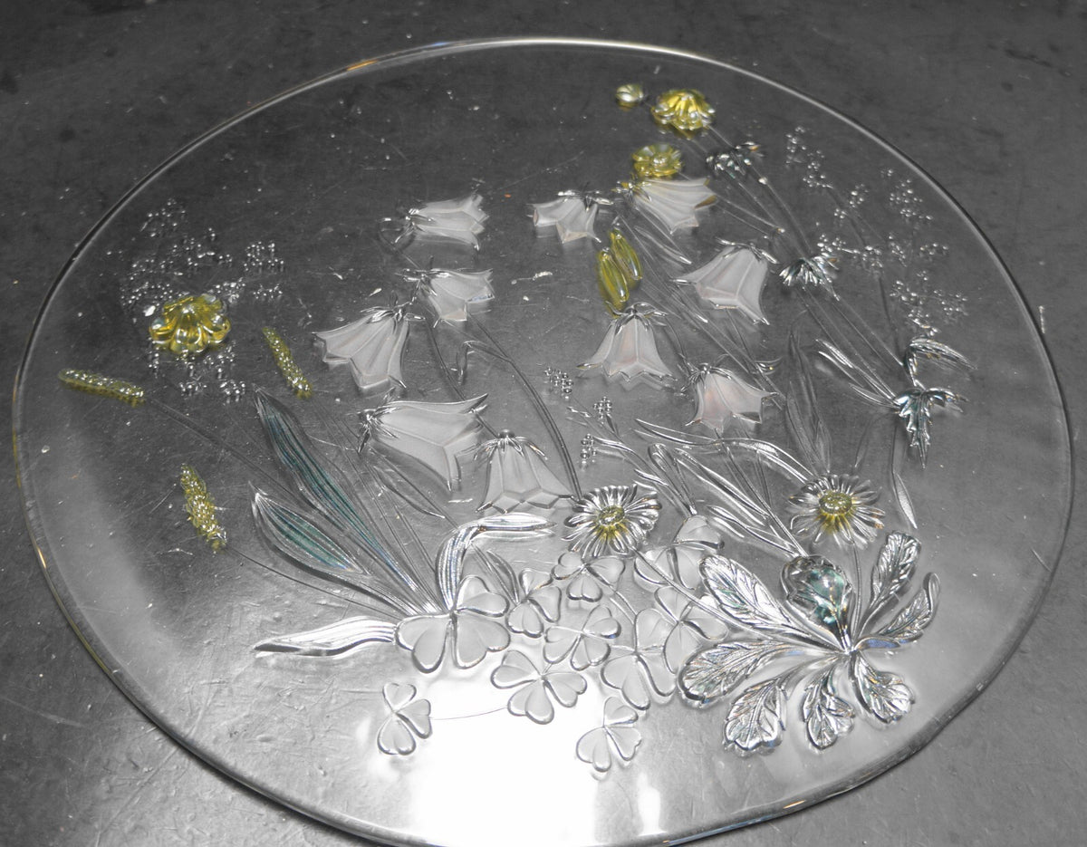 Walther Glass Studio Nova Cinderella Cake Plate Round Platter Tray In Box 13 IN