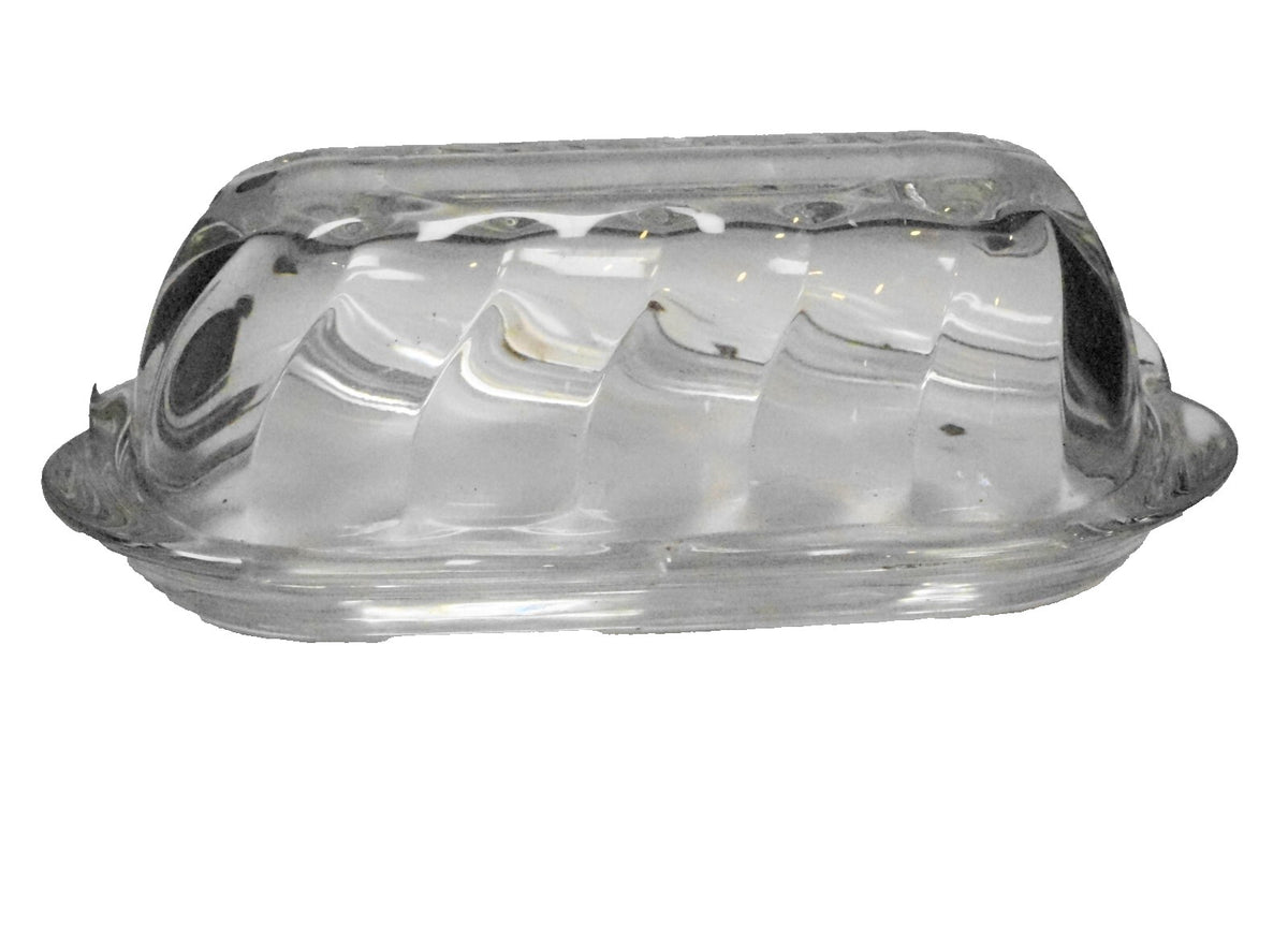 Anchor Hocking Victoria Clear Optic Swirl Butter Dish