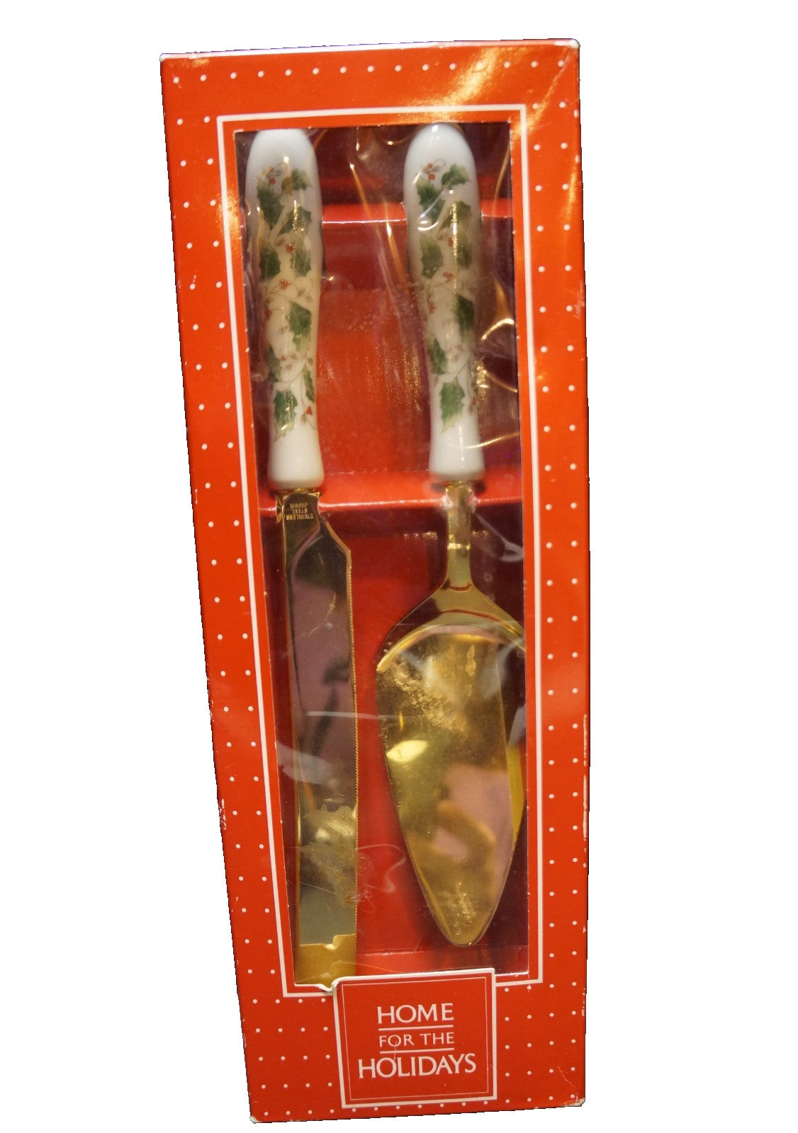 Holly Holiday Cake Server Knife Set New Home For The Holidays