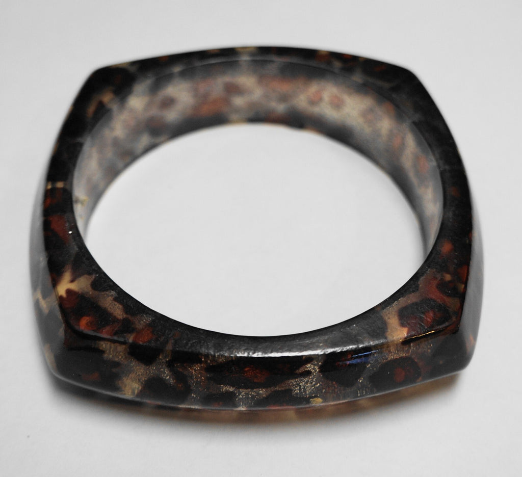 Leopard Cheetah Spots Clear Sparkle Lucite Acrylic Bangle Bracelet