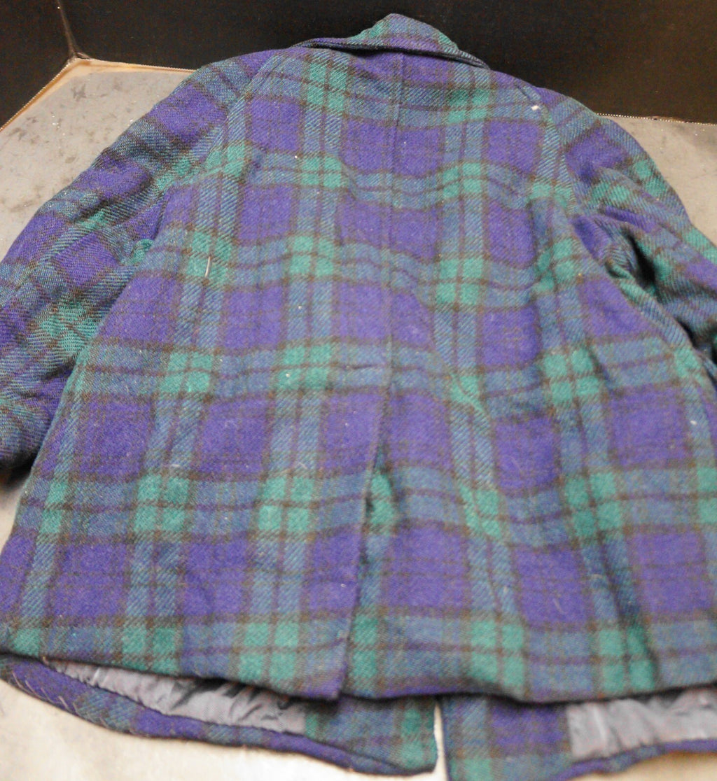 Gimbel's Vintage Blue Green Tartan Plaid Wool Coat Little Girl 18M 2T