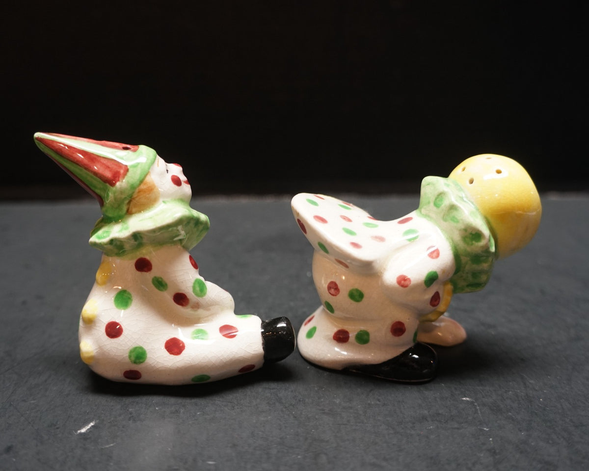 Clown Tumbling Circus Act Hand Painted Salt Pepper Shakers Japan