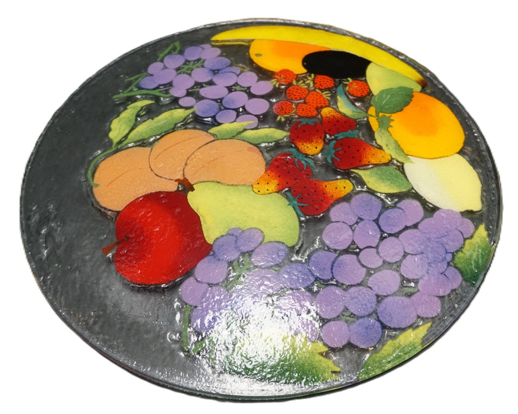 Fruit Medley Fusion Fused Art Glass 14 IN Platter Tray Signed William McGrath