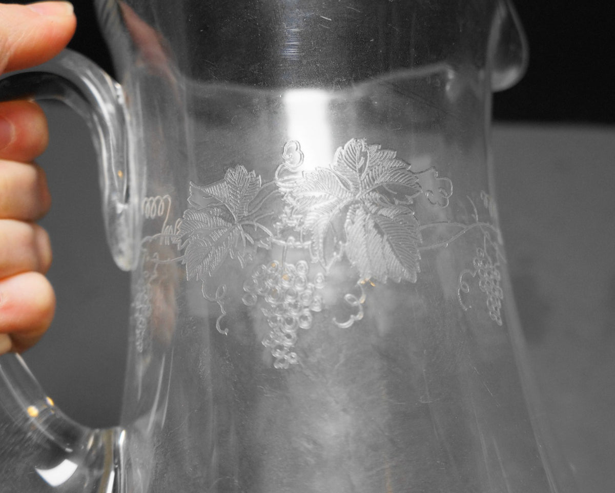 Central Glass Grape Vintage Needle Etch Optic Pitcher