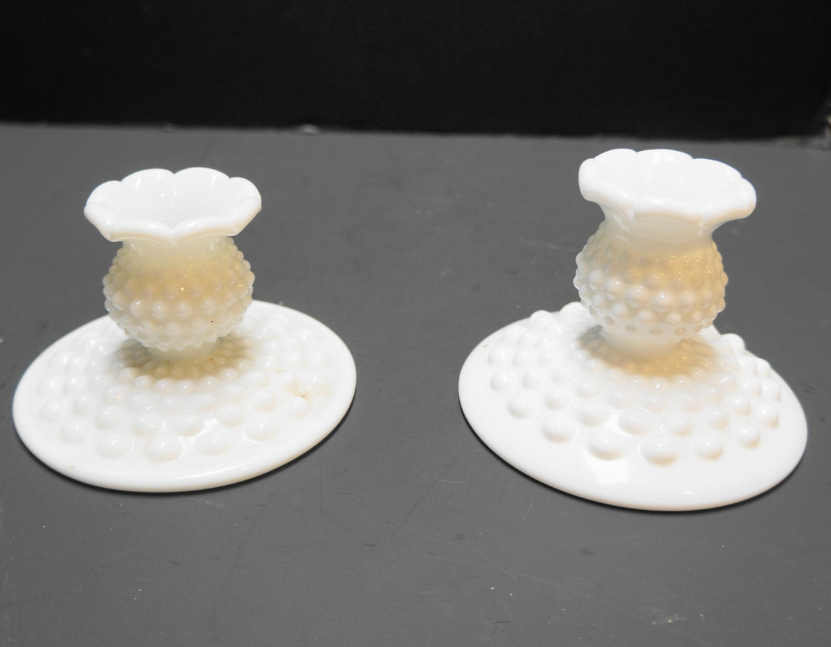 Fenton Hobnail Milk Glass Candle Holders Mixed Pair Single Light Taper