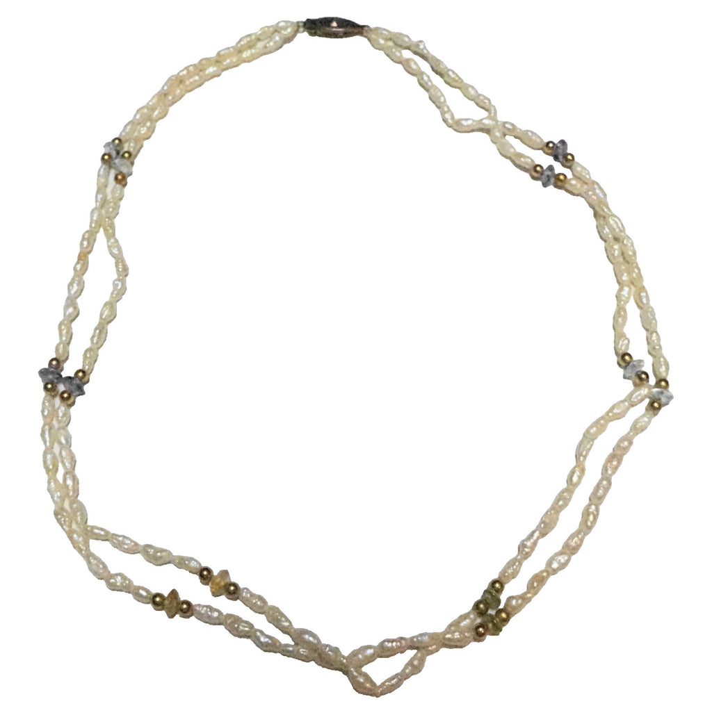 Freshwater Pearl Irregular Rice Grain Beads Double Strand Necklace