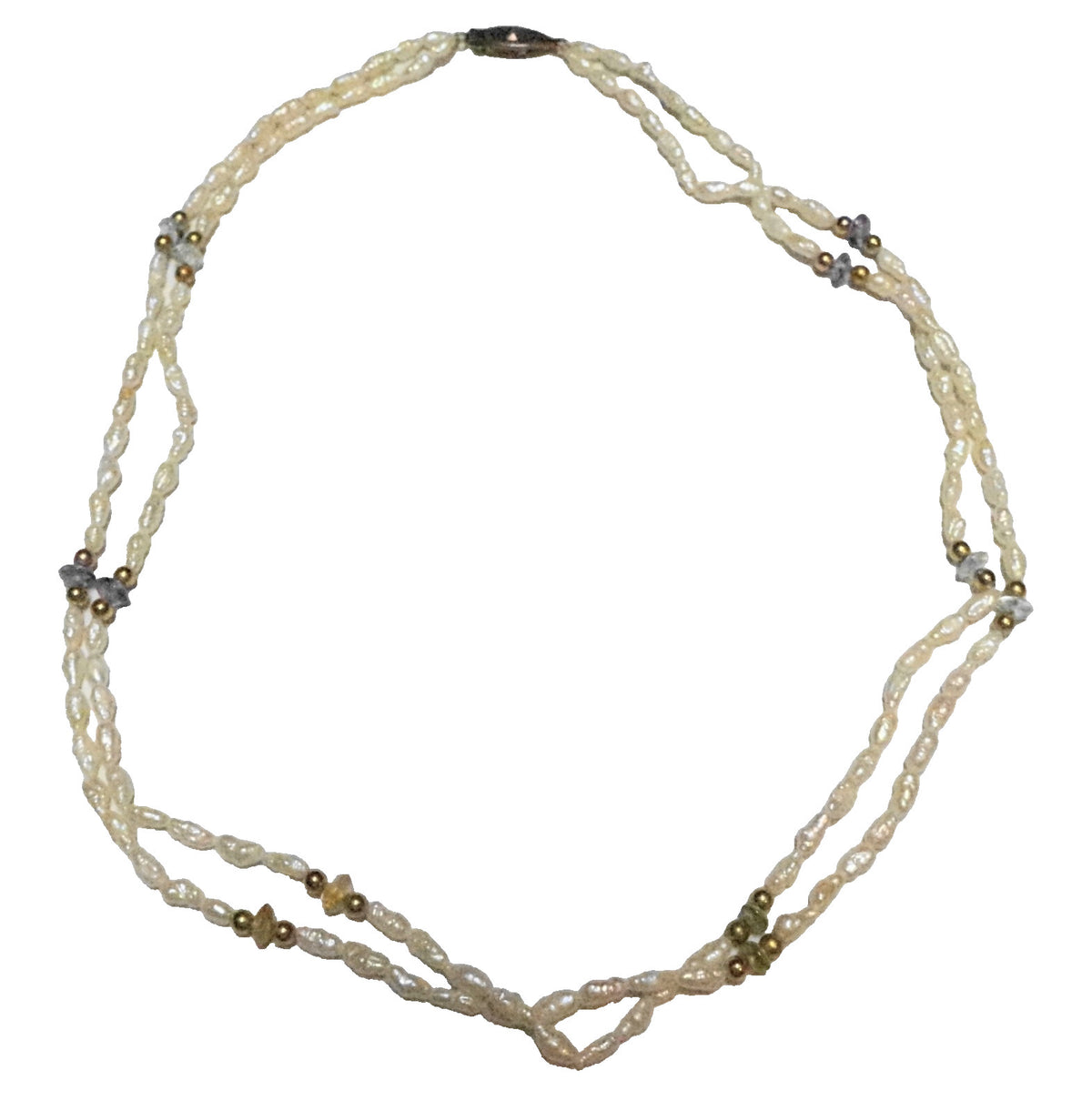 Freshwater Pearl Irregular Rice Grain Beads Double Strand Necklace