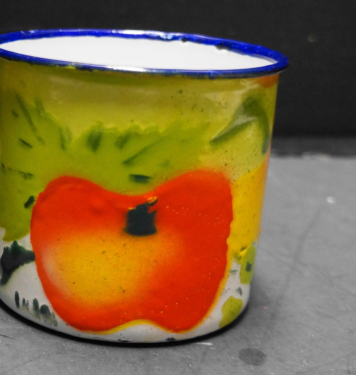 Fruit Airbrushed Enamel Mugs Pair Vintage