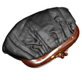 Black Satin Clutch Purse Root Beer Lucite Frame Kiss Clasp