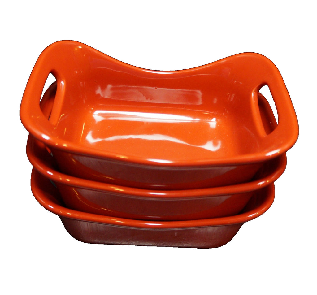 Rachael Ray Red Serveware 10 Oz Ramekins Rectangle Bowl Bakers Set of 3