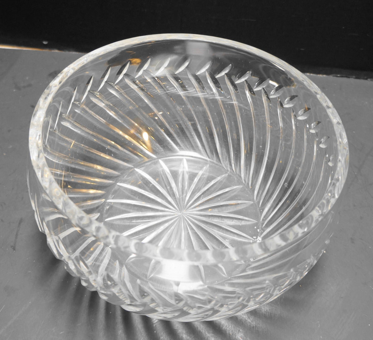 Badash Crystal 1980s Heavy Lead Crystal Diagonal Cut Serving Bowl 8 IN
