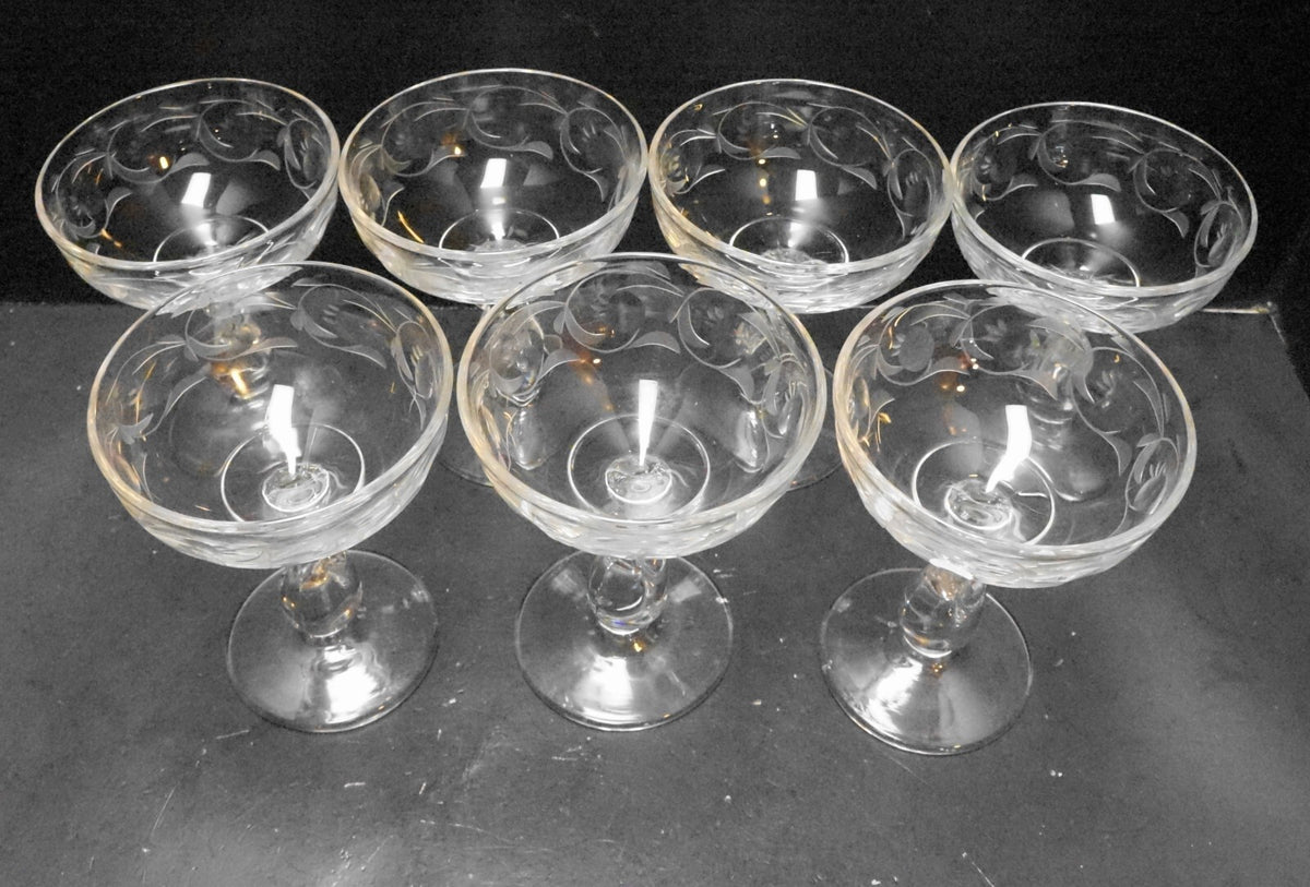 Heisey Moonglo Moonglow Cut 1540 Stem Heavy Pressed Champagnes Tall Sherbets Set
