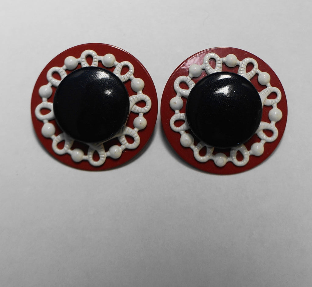Red White Navy Blue Enamel Round Earrings