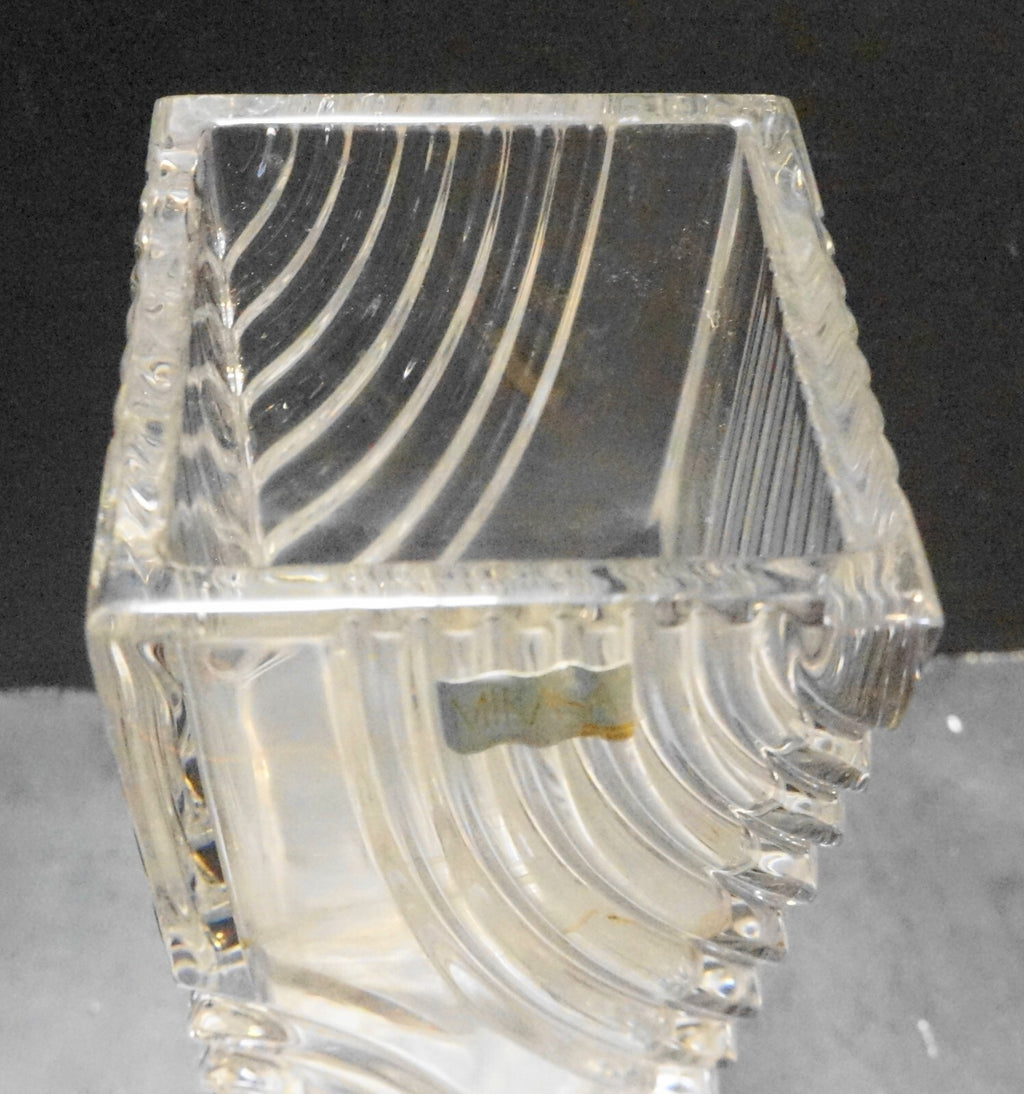 Mikasa Crystal Germany Square Tall Vase Sculpted Waves 9 IN