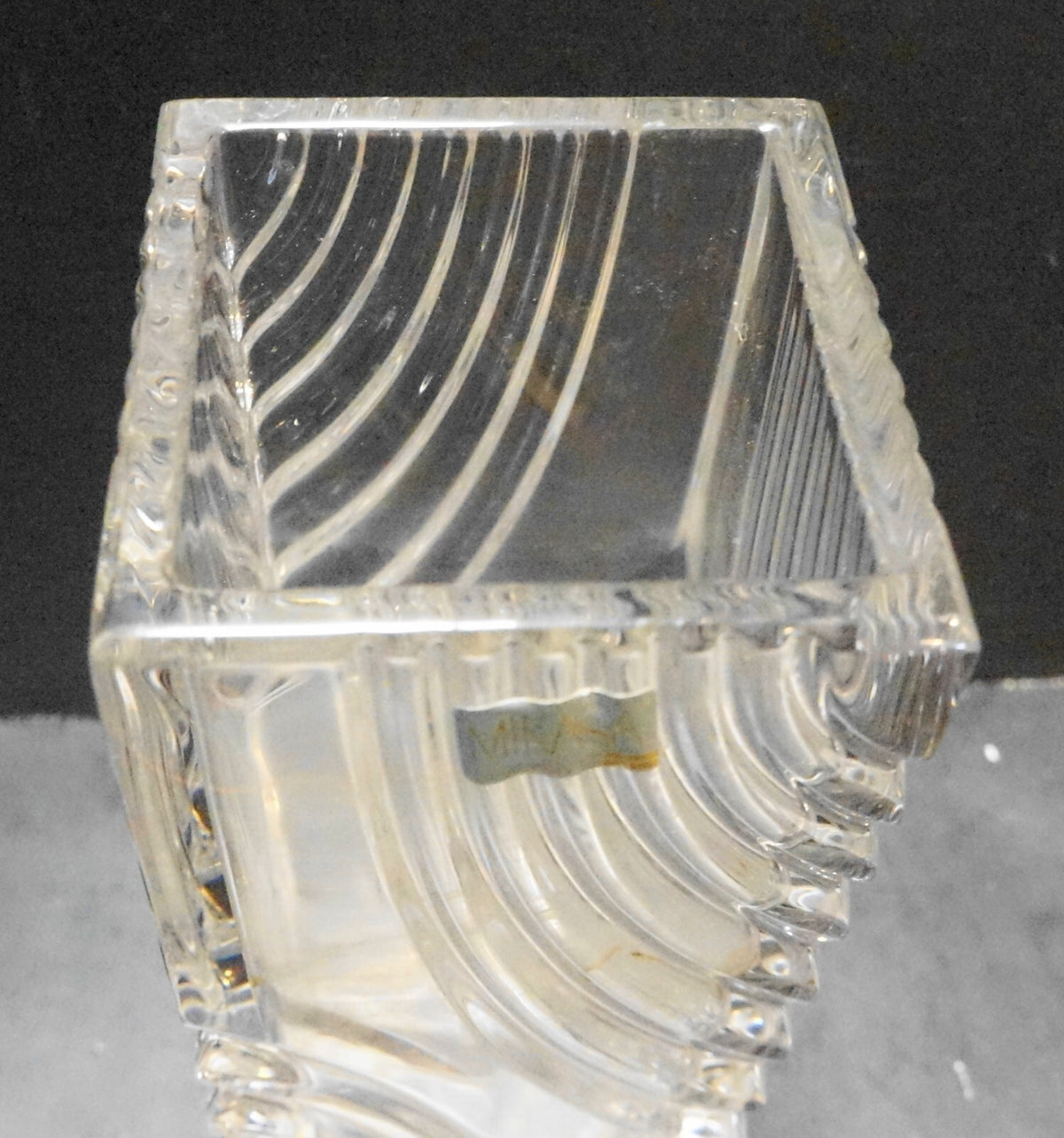 Mikasa Crystal Germany Square Tall Vase Sculpted Waves 9 IN