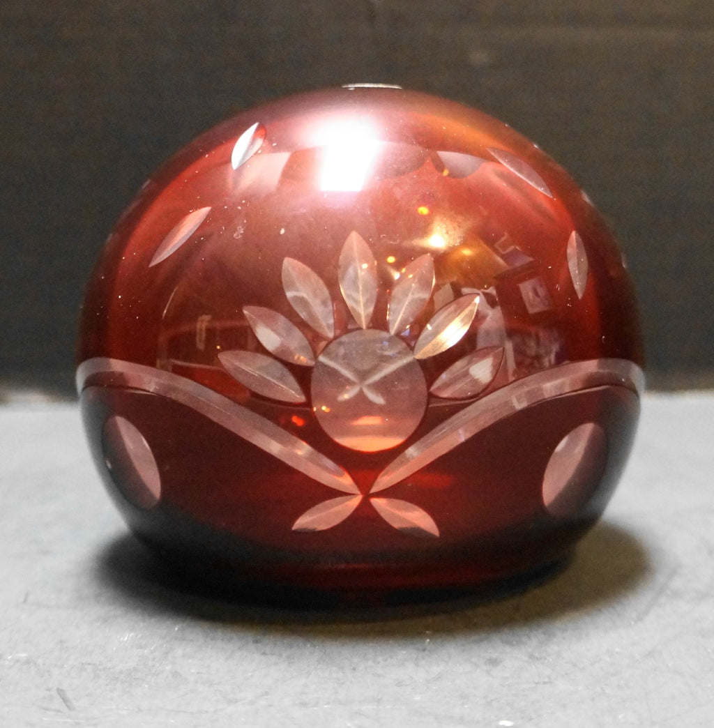 Romania Bohemian Ruby Cut to Clear Crystal Ball Orb Paperweight