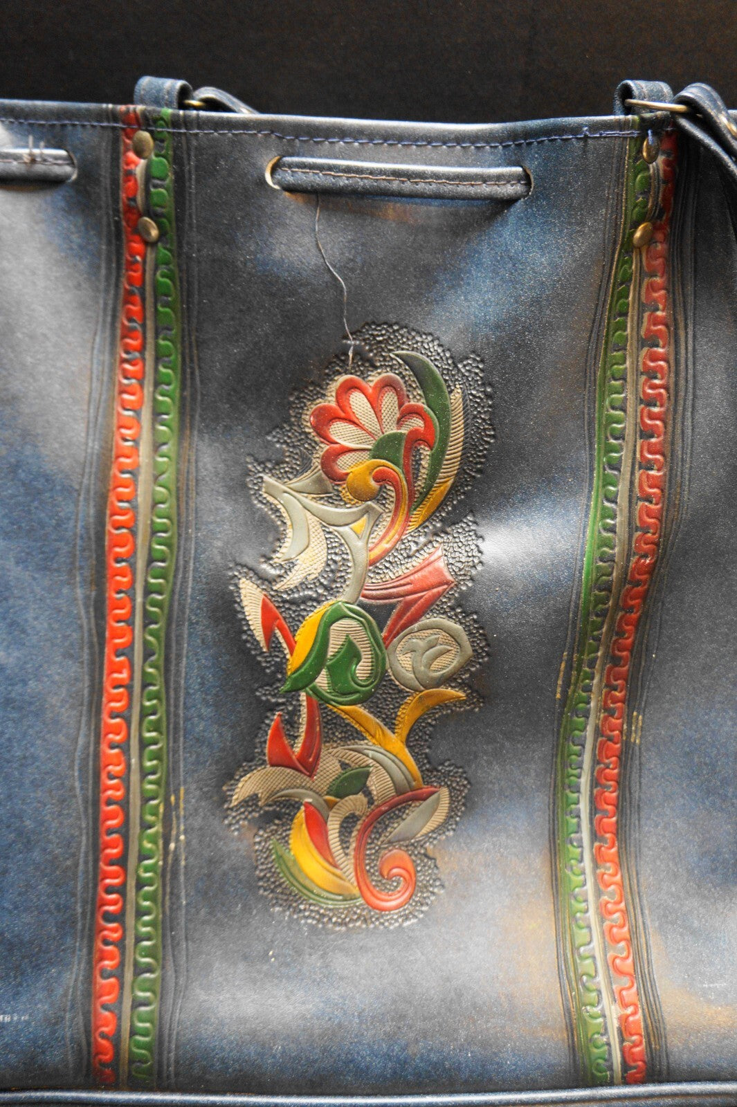 Laminet Tooled Dyed Floral Vinyl Purse Tote Drawstring