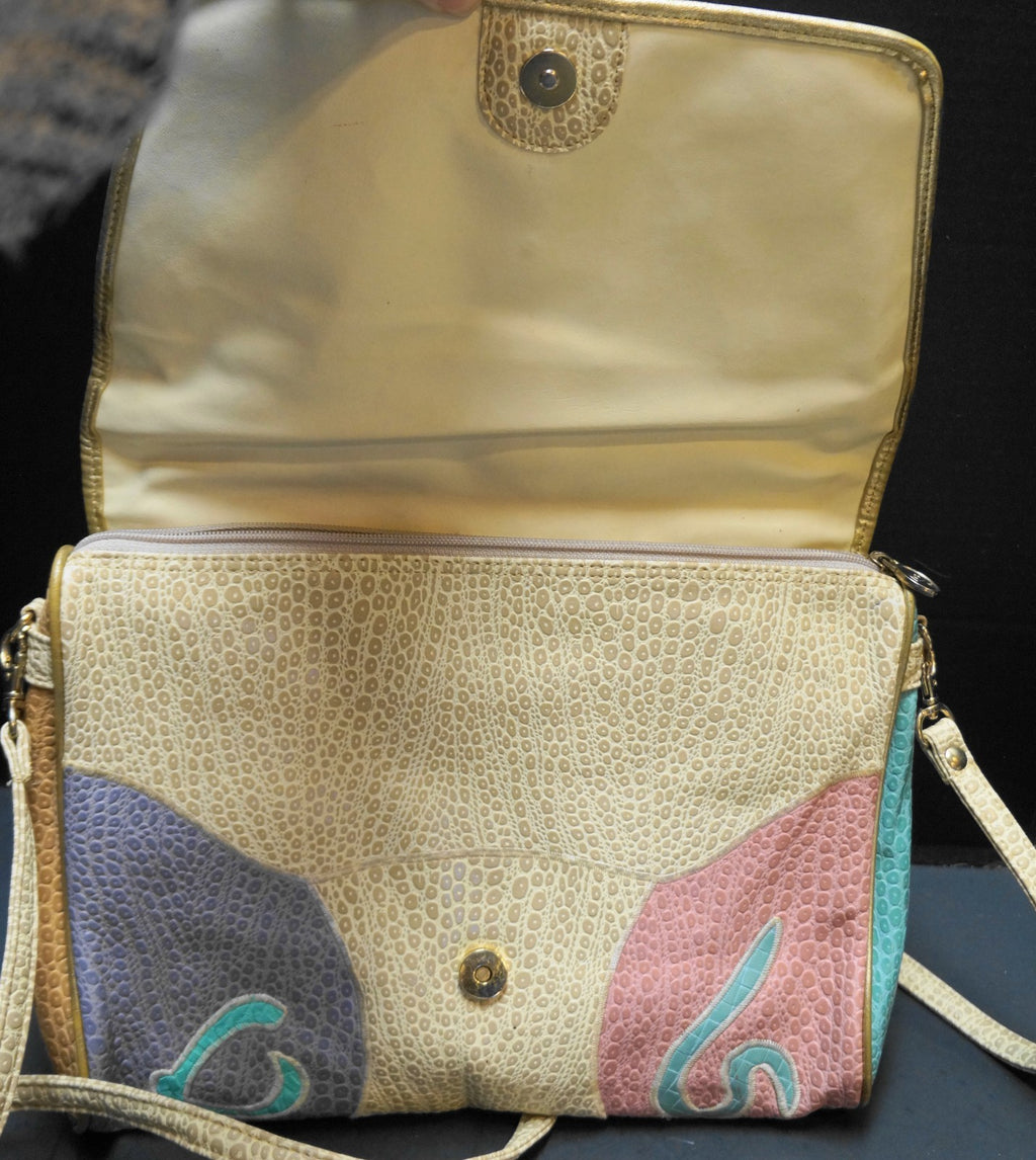 NAS Korea Pastel Patchwork Elephant Applique Faux Leather Reptile Embossed Purse