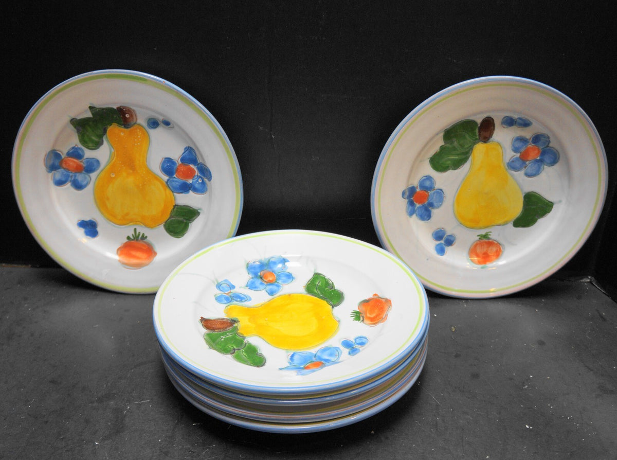 Himark Portugal Hand Painted Fruit Flowers Salad Plates Terra Cotta