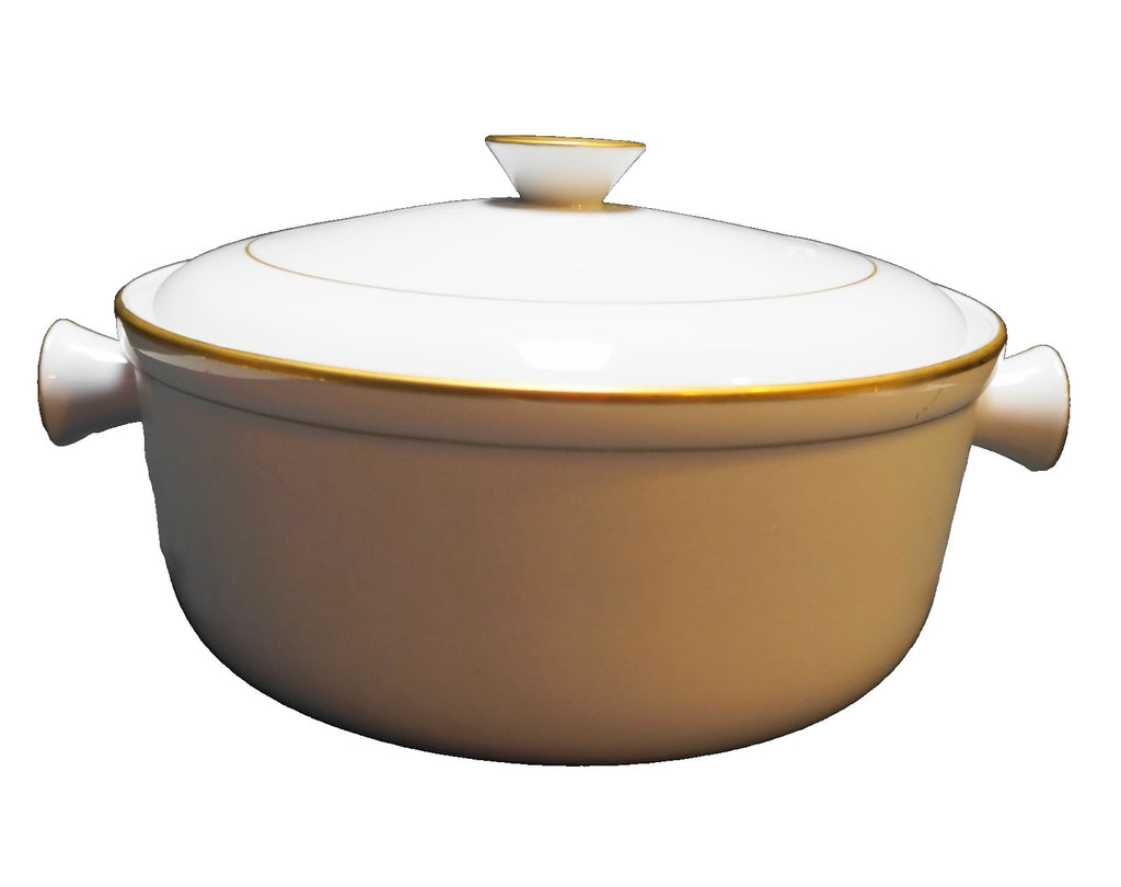 Andrea by Sadek Oven to Table White Porcelain Gold Trim Casserole Baking Dish