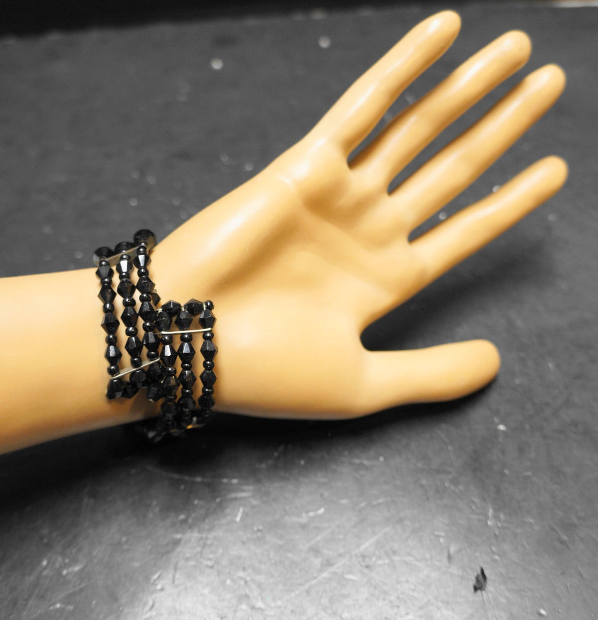 Black Glass Bicone Bead Wrap Bracelet