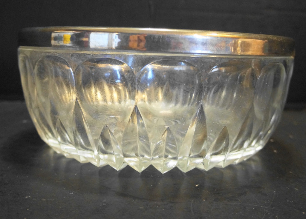 Leonard Italy Cut Crystal Bowl Silverplate Rim 9 IN