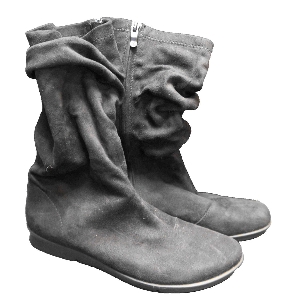 Bussola Coimbra Black Slouch Mid Calf Boots Side Zip Faux Suede Comfort EU 37
