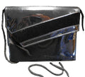 City Nights Black Patent Evening Bag Diagonal Velvet Stripe Flap