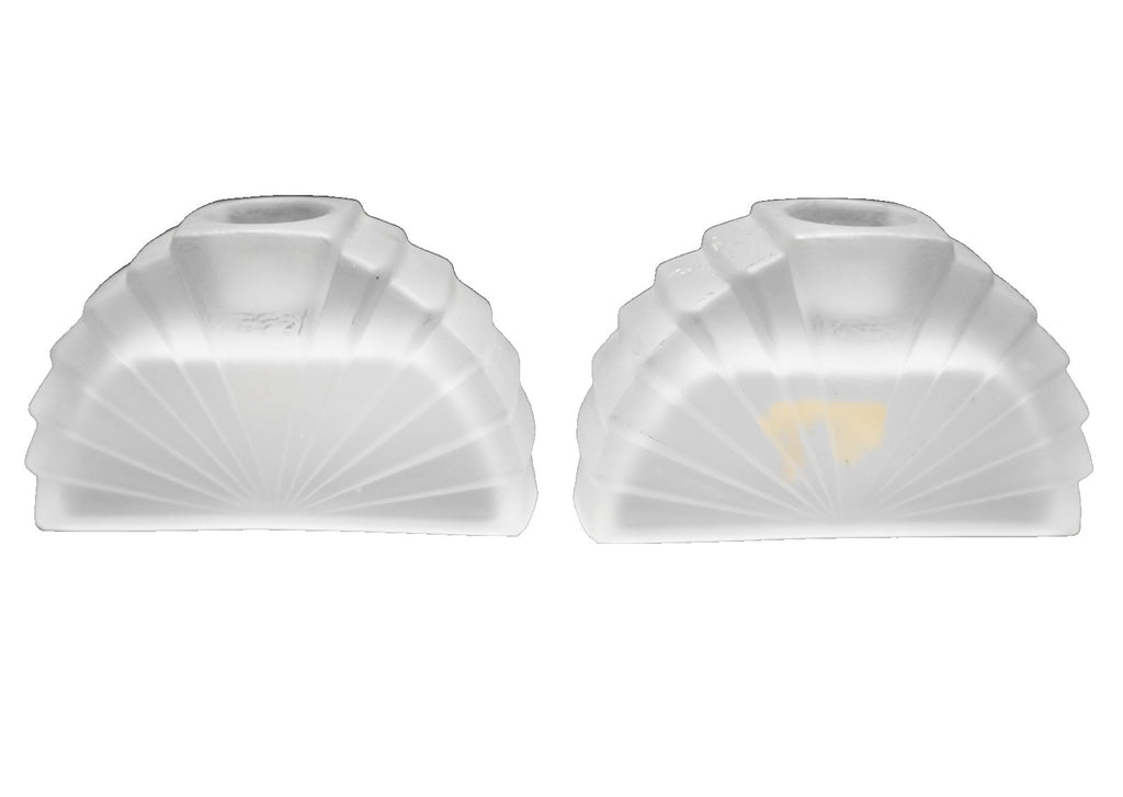 Frosted Satin Glass Art Deco Fan Shaped Candle Holders Pair 1920s