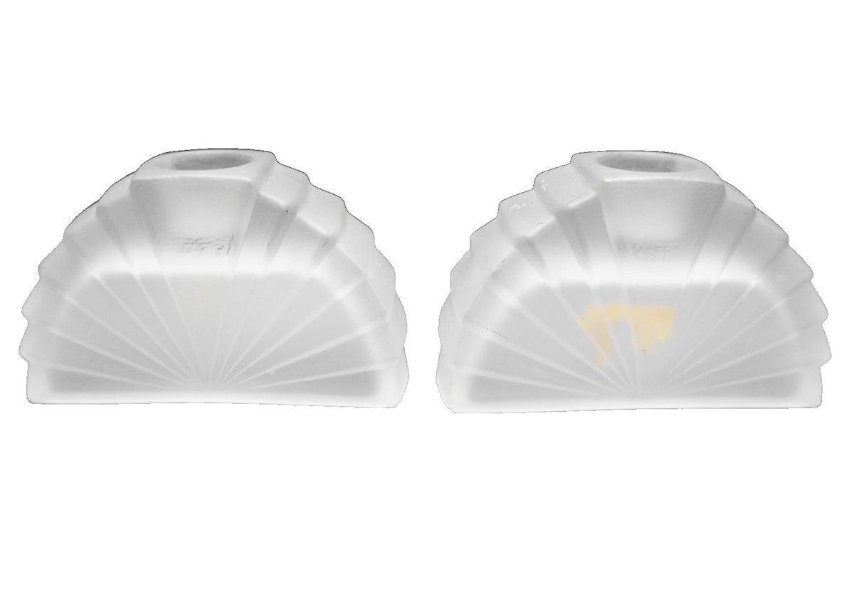 Frosted Satin Glass Art Deco Fan Shaped Candle Holders Pair 1920s