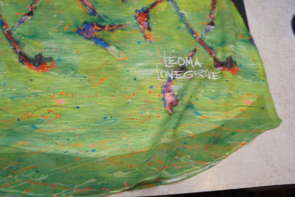 Leoma Lovegrove Flamingos Women's Top Shirt Size Large L Scoop Neck Blue Pink