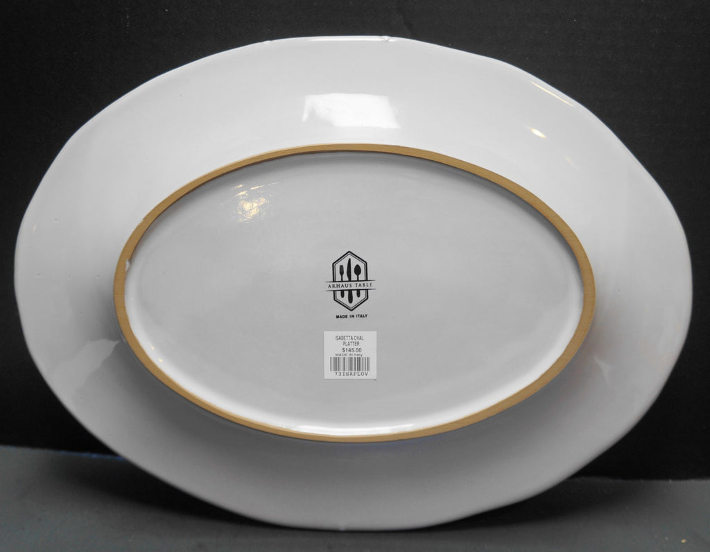 Arhaus Table Isabetta Embossed Ceramic Platter Light Gray Oval Italy
