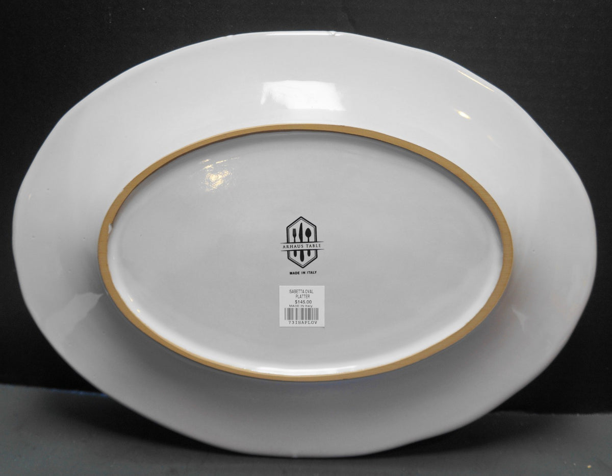 Arhaus Table Isabetta Embossed Ceramic Platter Light Gray Oval Italy