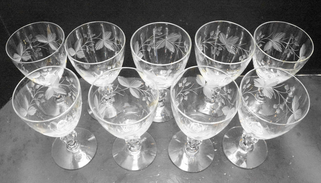 Morgantown Cut Leaves & Berries Water Goblets Set of 9