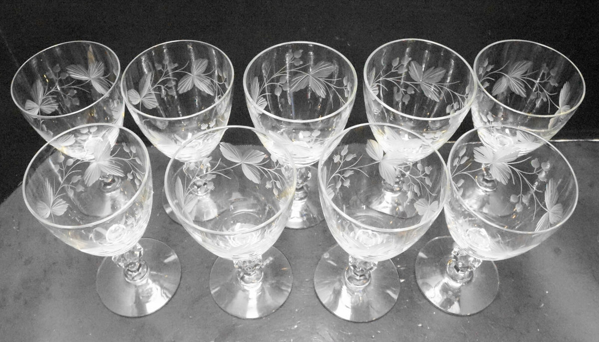 Morgantown Cut Leaves & Berries Water Goblets Set of 9