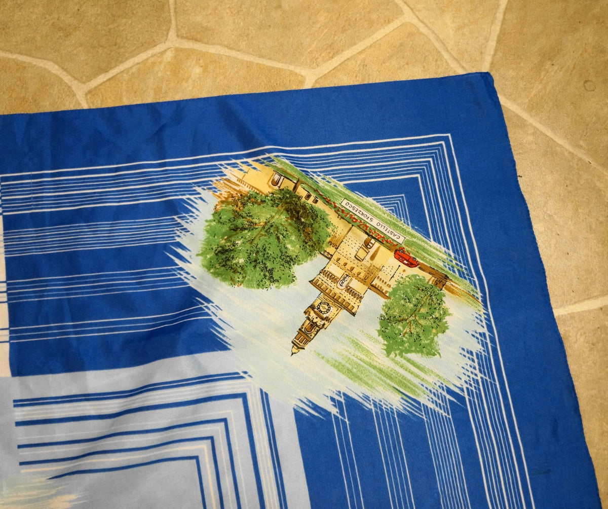 Italy Souvenir Scarf Tourism Scenes Blue and White Polyester