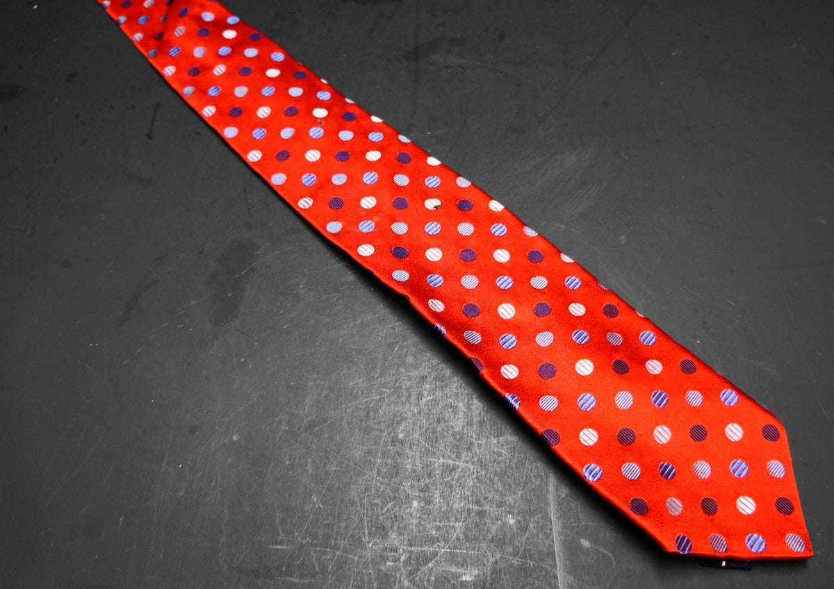 Tommy Hilfiger Red Silk Tie Blue Polka Dots Patriotic USA