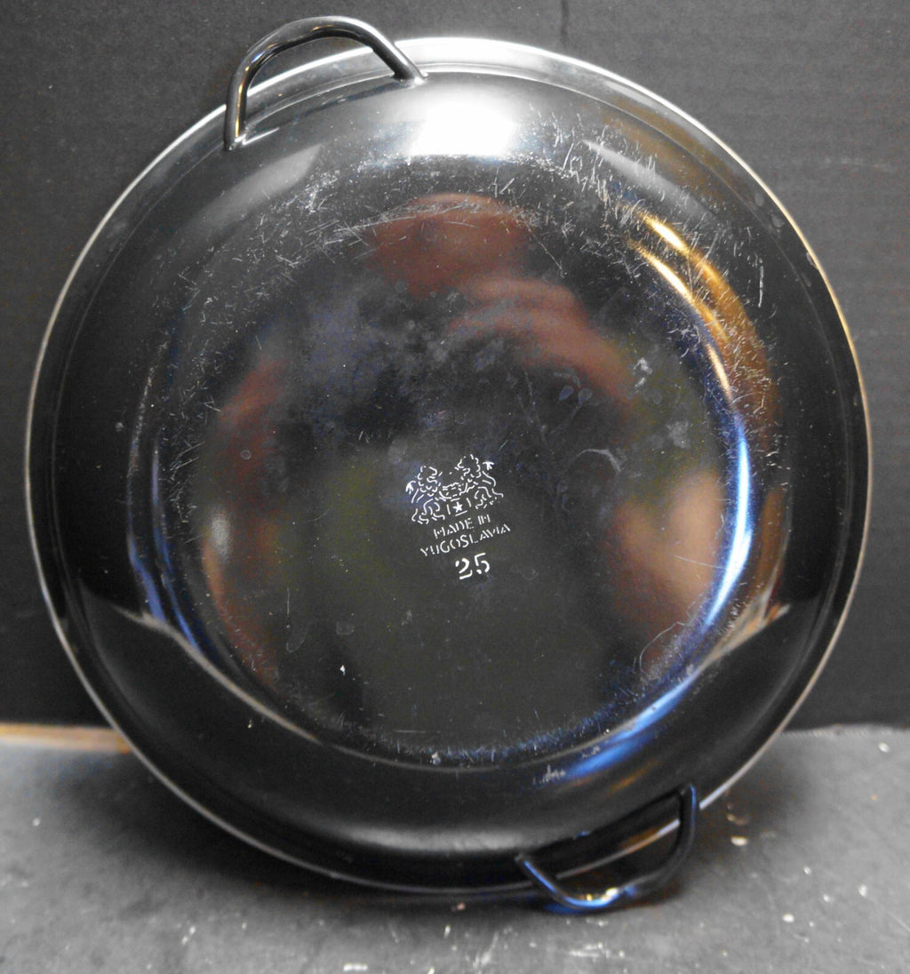 Red Black Enamel Saute Pan Handles 10 5/8 IN Yugoslavia