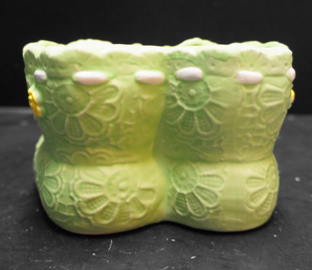 Green Lace Embossed Flowers Baby Bootie Planter Pot Japan